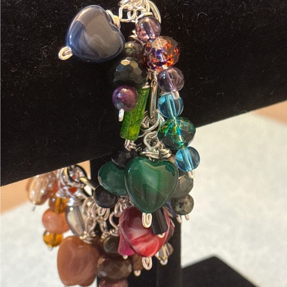 Aventurine,Agate,Tourmaline,Jasper,Heart Charm Bracelet with Drawbench beads - Picture 8 of 11